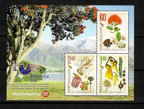 Indonesien 2012: Briefmarkenausstellung Blumenbriefmarken aus Neuseeland