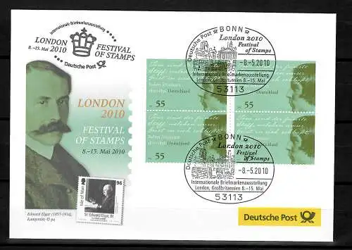 Ausstellungsbeleg zur Ausstellung London festival of stamps, 2010, Edward Elgar