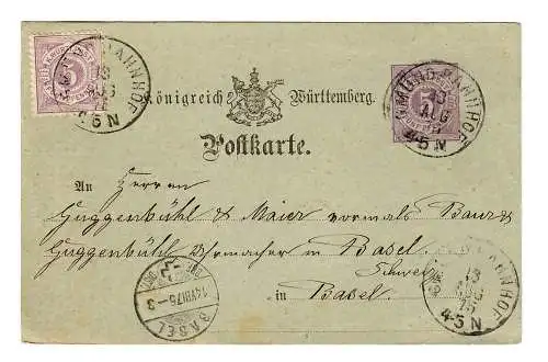 Ganzsache 1875 nach Basel