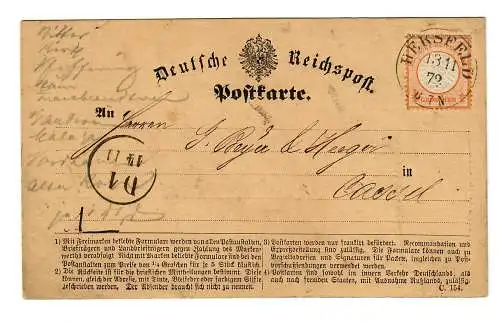 Postkarte Hersfeld 1872 nach Kassel