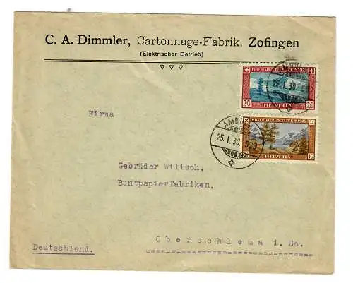 Karton Fabrik Zofingen Ambulant an Buntpapierfabriken nach Oberschlema, 1930