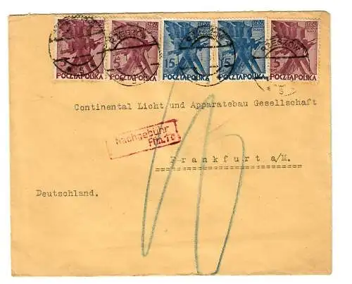 Rzeszow 1931 nach Frankfurt/M, Nachgebühr FFM 1c