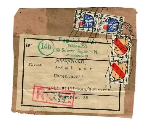 Adressausschnitt Einschreien Schwenningen nach Villingen, Uhrenfabrik, 1946