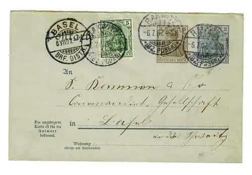 Ganzsache Rakwitz/Posen 1907 in die Schweiz