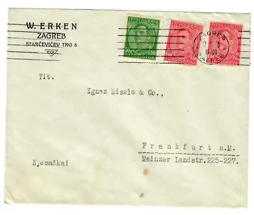 Brief aus Zagreb nach Frankfurt /M 1926