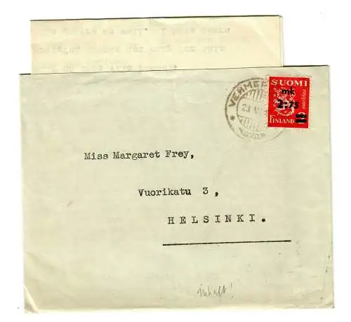 Brief 1940 nach Helsinki mit Inhalt: What do you think are the Russion invasion