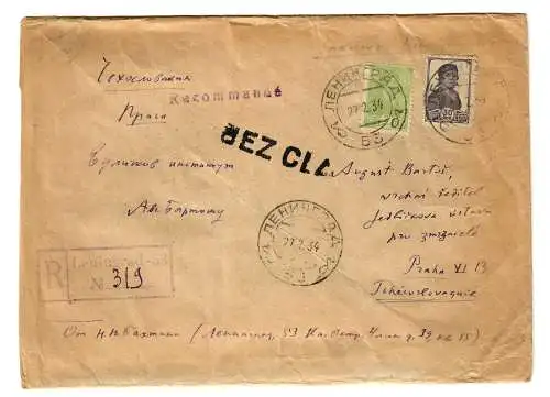 Leningrad Einschreiben 1934 nach Prag