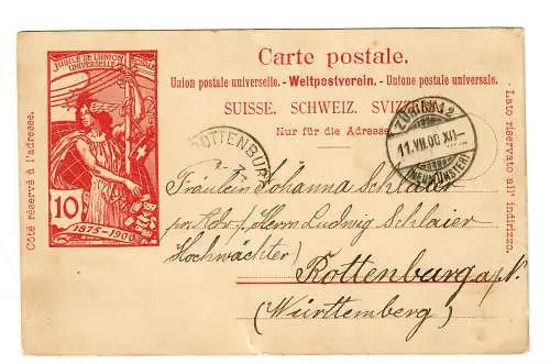 Postkarte Zürich-Neumünster 1900 nach Rottenburg/N