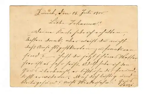 Postkarte Zürich 1900 nach Rottenburg/N