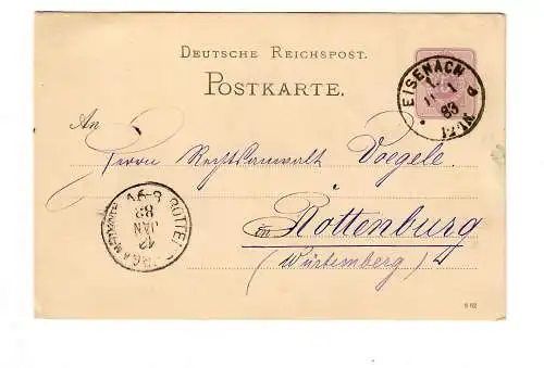 Ganzsache Eisenach 1883 nach Rottenburg/N