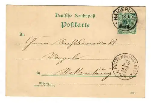 Ganzsache Haigerloch 1893 nach Rottenburg/N
