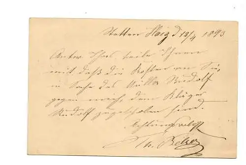 Ganzsache Haigerloch 1893 nach Rottenburg/N
