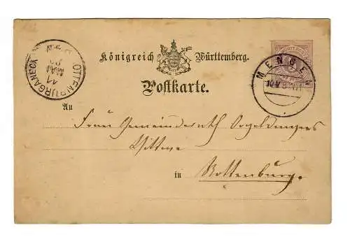 Ganzsache 1880 von Mengen nach Rotenburg/N
