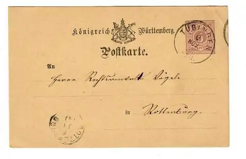 Ganzsache Tübingen nach Rottenburg