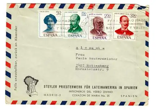 Spanien: Brief Priesterwerk für Lateinamerika in Spanien 1970
