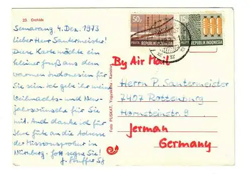 Postkarte Samarang 1973 nach Rottenburg/N