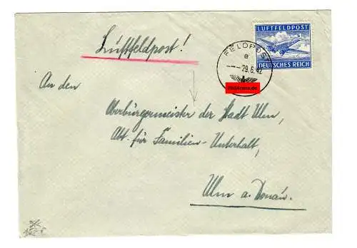 Feldpostbrief 1942 an Oberbürgermeister von Ulm, Familien-Unterhalt