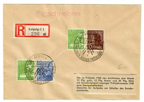 Einschreiben Leizig mit Sonderstempel Messe 1948