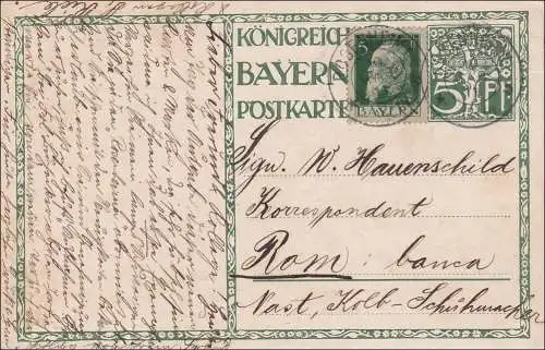 Bayern: 1911: Ganzsache von Rosenheim nach Rom