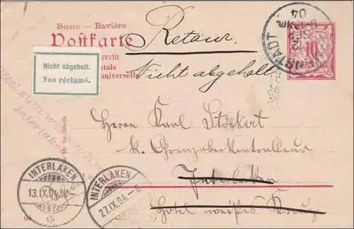 Bayern: 1904: Postkarte von Immenstadt nach Interlagen und zurück