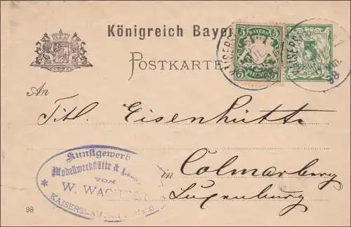 Bayern: 1898: Ganzsache von Kaiserslautern nach Colmarburg