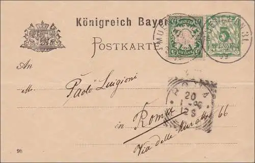 Bayern: 1899: Ganzsache von München 31 nach Rom