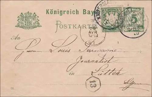 Bayern: 1901: Ganzsache von Kaiserslautern nach Lüttek