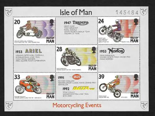 Isle of Man: Motorradsport, Fahrer und ihre Maschinen, Block  postfrisch