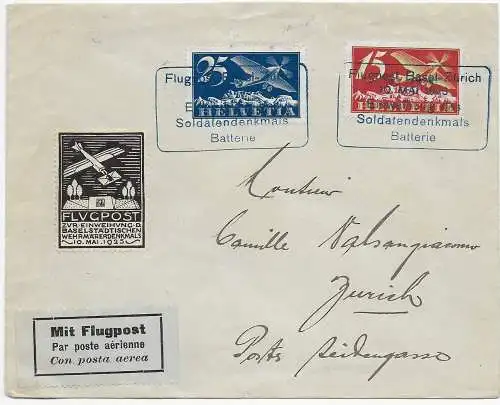 Flugpost Basel-Zürich, Einweihung Sodatendenkmal 1925