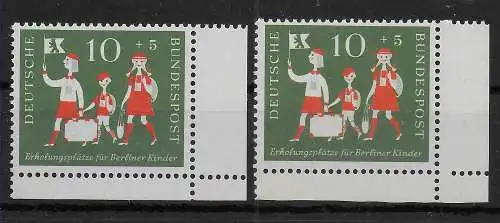 Bund: MiNr. 250: 2x Eckrand E4, verschiedene Zähnungen, postfrisch, **