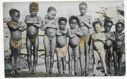 DSWA: Ansichtskarte Strassenjugend von Windhuk 1908 nach Augsburg