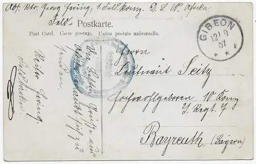 DSWA Ansichtskarte Offizierskasino und Gouvernementsgebäude 1907 Gibeon Feldpost