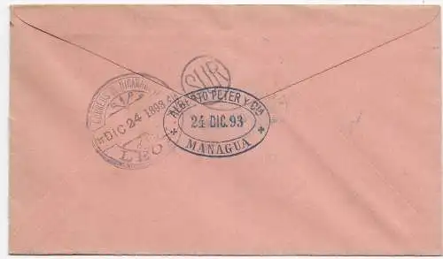 Brief aus Nicaragua, Momotombo, Managua, Leon, 1893, Rückseite