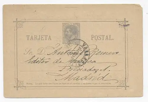 Postkarte Valladolid, Pianos, Klavier, 1884 nach Madrid