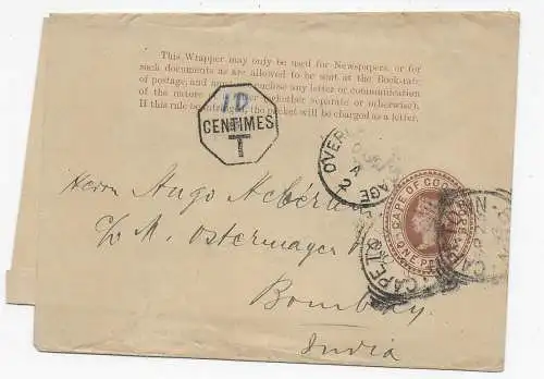 Streifband - Wrapper - Taxe, Capetown nach Bombay 1893