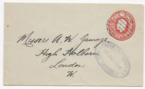 Militärische Schiffspost mit Tarnstempel und Zensur vom Schiff H.M.S. Imperieuse