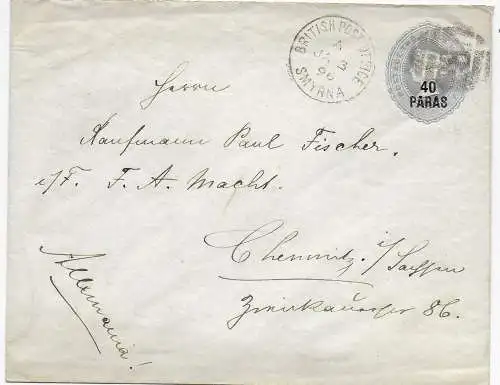 British Post office 1896, Smyrrna nach Chemnitz