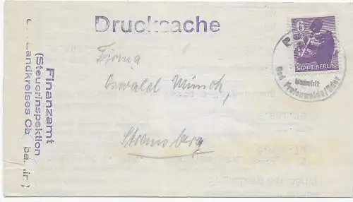 Drucksache Finanzamt Bad Freienwalde nach Straussberg 1945, Notstempel