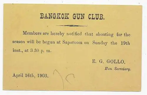 Siam: Schiffspost: Bangkok Gun Club