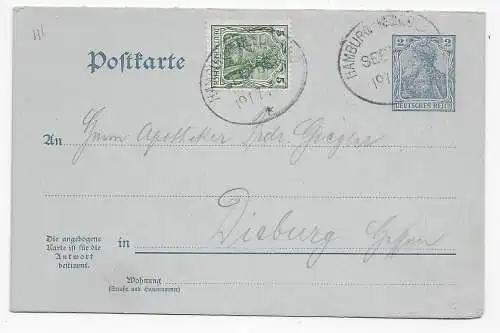 Schiffspost Hamburg - Helgoland, 1917 nach Dieburg, Doppelkarte