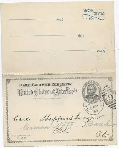 Firmen-Doppelkarte-Ganzsache Cincinnati, OH, 1895