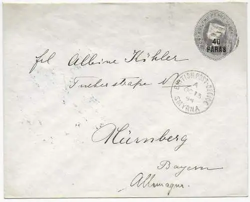 British Post office Smyrna nach Nürnberg, 1894