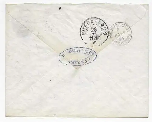 British Post office Smyrna nach Nürnberg, 1894, Ganzachenbrief