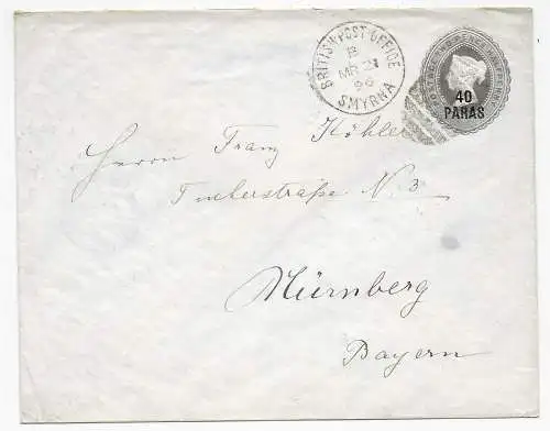 British Post office Smyrna nach Nürnberg, Ganzachenbrief, 1894