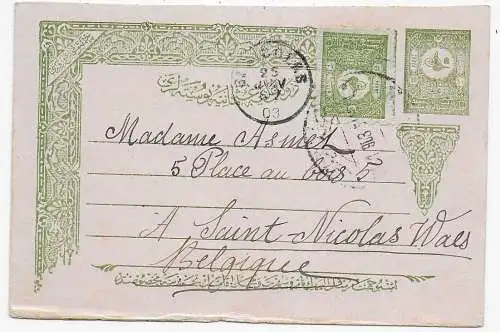 Ganzsache mit Zusatzfrankatur, 1903 nach Saint Nicolas Wals, Belgien