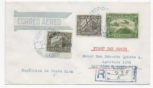 Flugpost Einschreiben FDC Managua nach San Jose, Costa Rica, 1934
