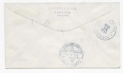 Flugpost Einschreiben FDC Managua nach San Jose, Costa Rica, 1934