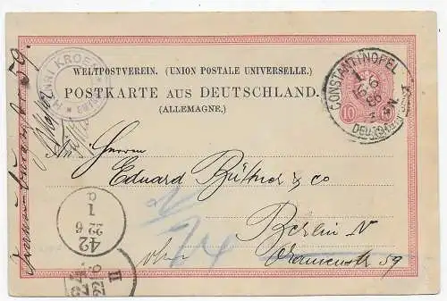 Constantinopel, Deutsche Post im Ausland nach Berlin, 1886