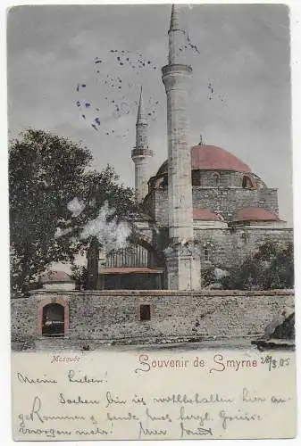 Postkarte Mosquée de Smyrne, 1905, russisch in der Levante nach Homberg