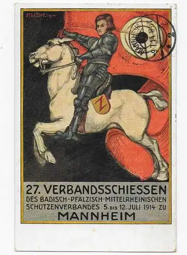 27. Verbandsschiessen Mannheim 1914 nach München, Pferd auf Festpostkarte